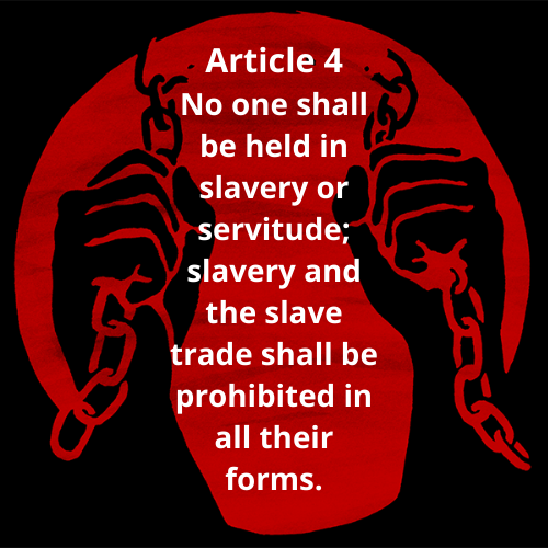 Article 4-No One Shall be Held in Slavery or Servitude; Slavery and the Slave Trade Shall be Prohibited in all its Forms!